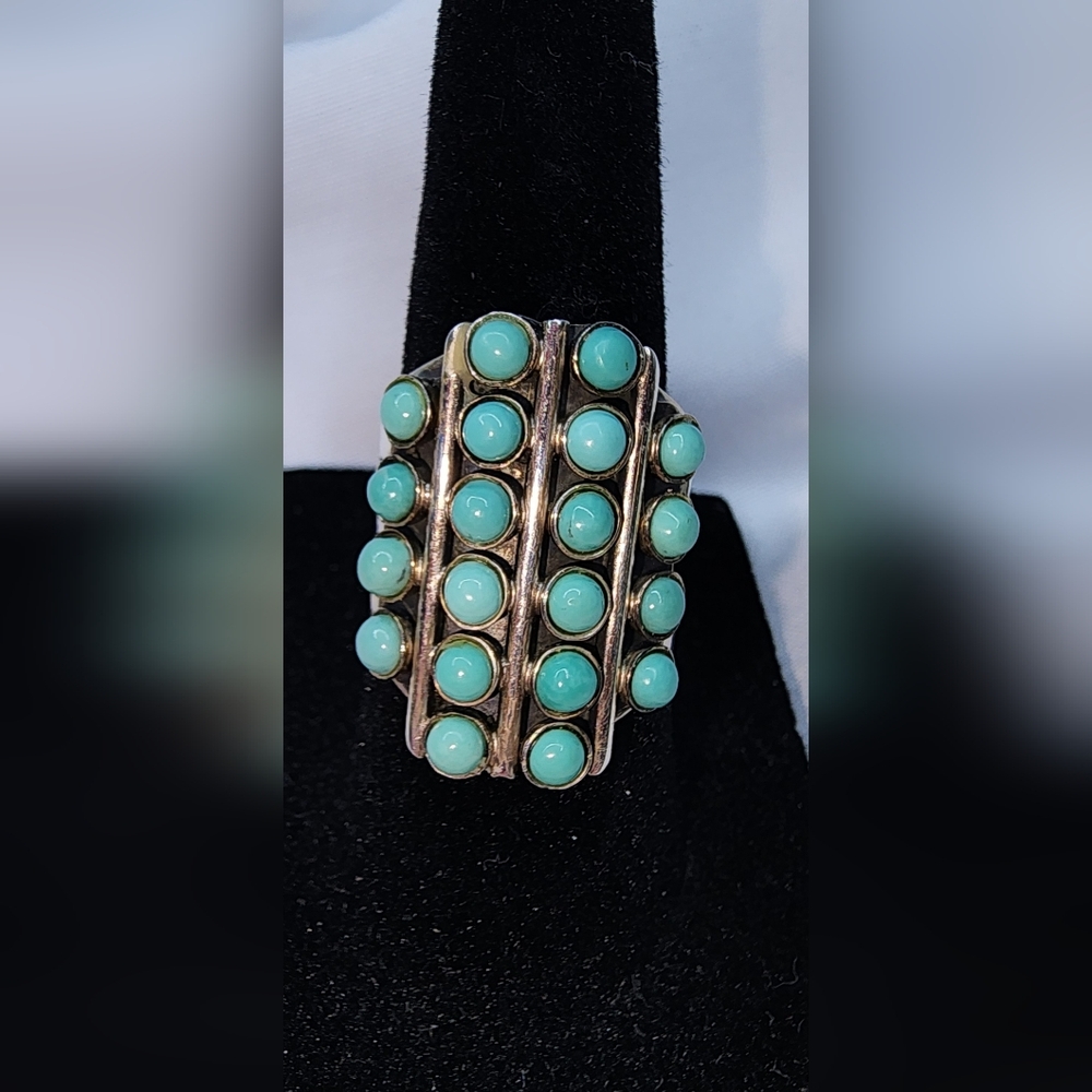 Turquoise & Sterling Silver Ring Signed DRT Sz 5.25